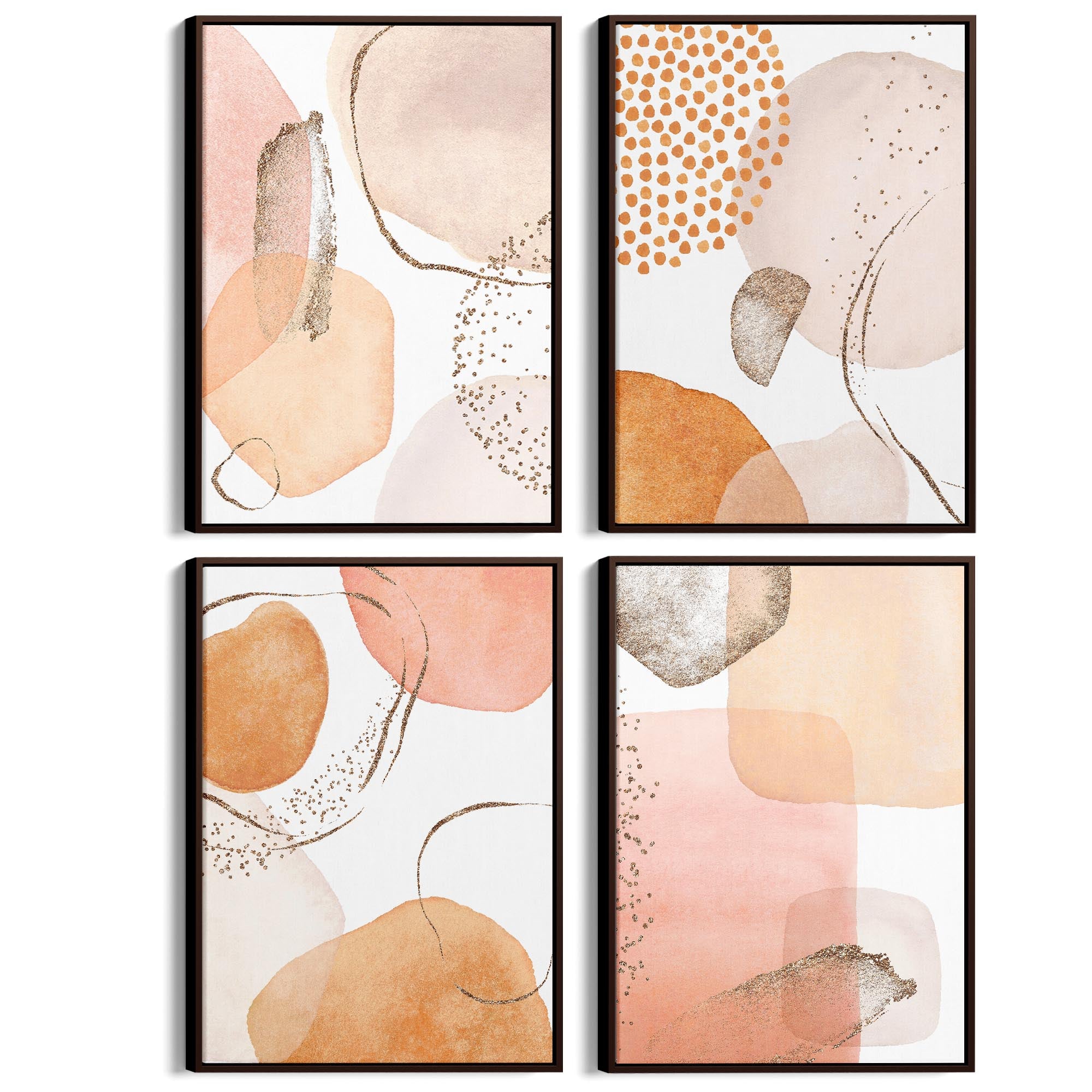 Set of 4 Abstract Peach and Nude Painting Wall Art - The Affordable Art Company