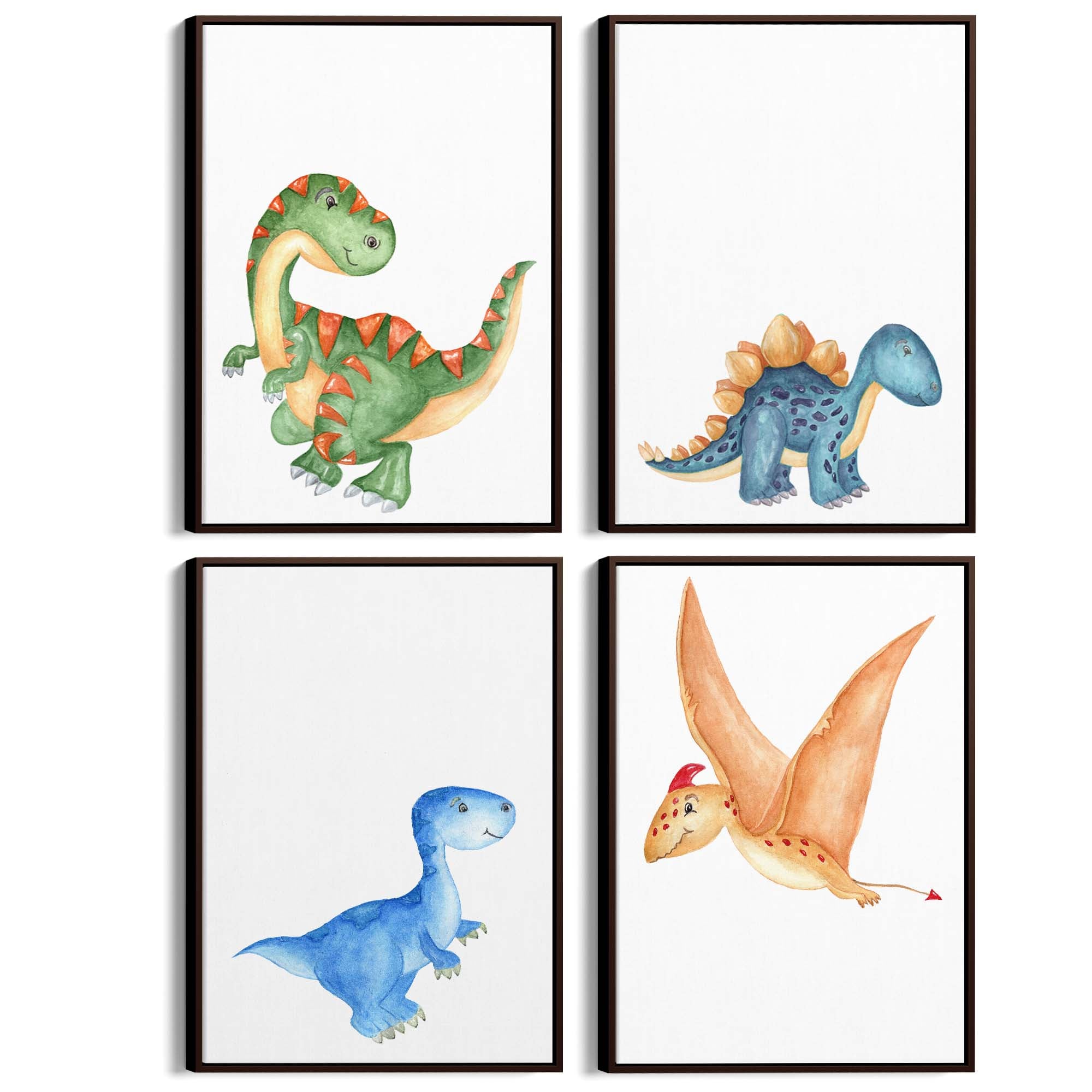 Set of 4 Cute Dinosaur Nursery Paintings Wall Art - The Affordable Art Company