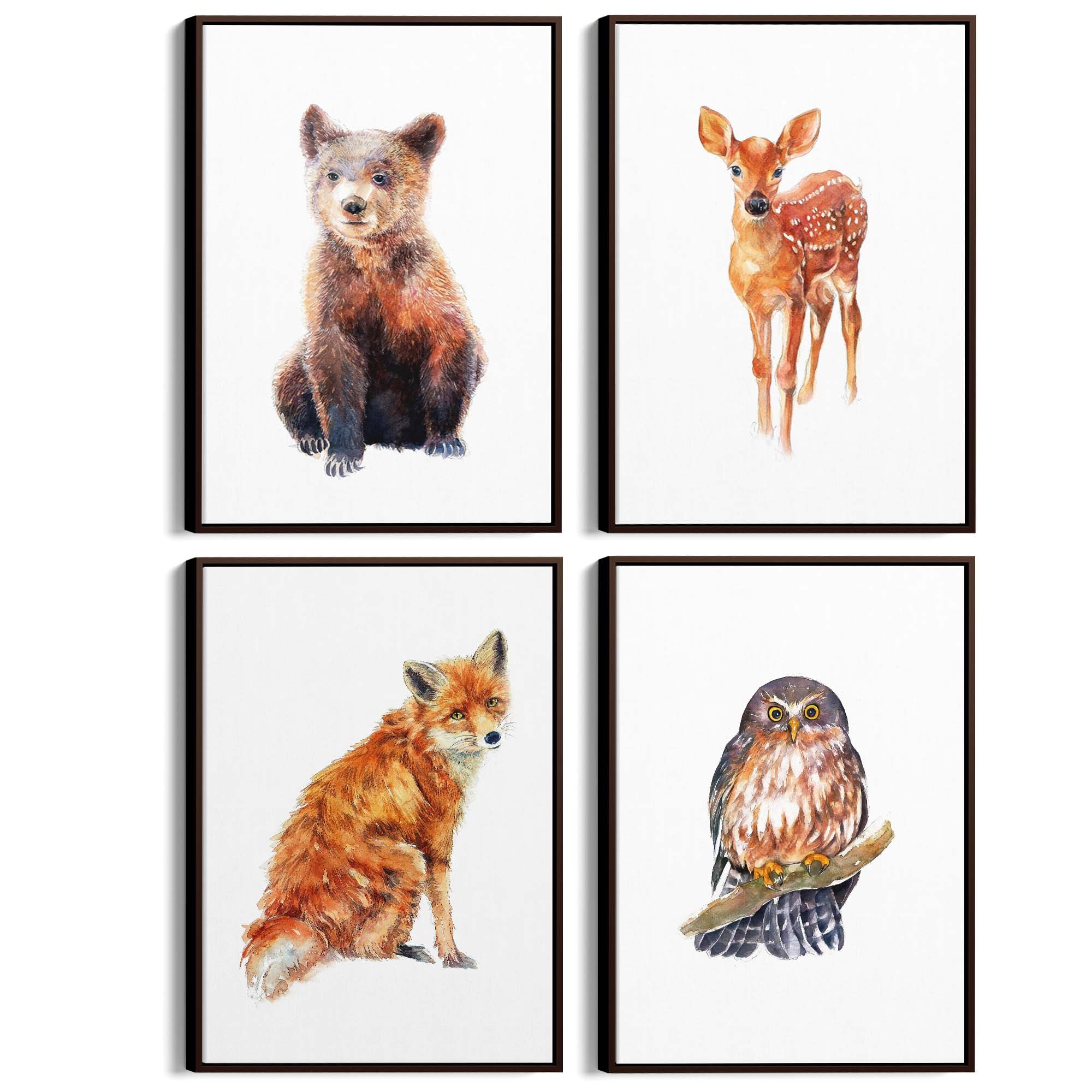 Set of 4 Watercolour Woodland Animal Painting Wall Art - The Affordable Art Company