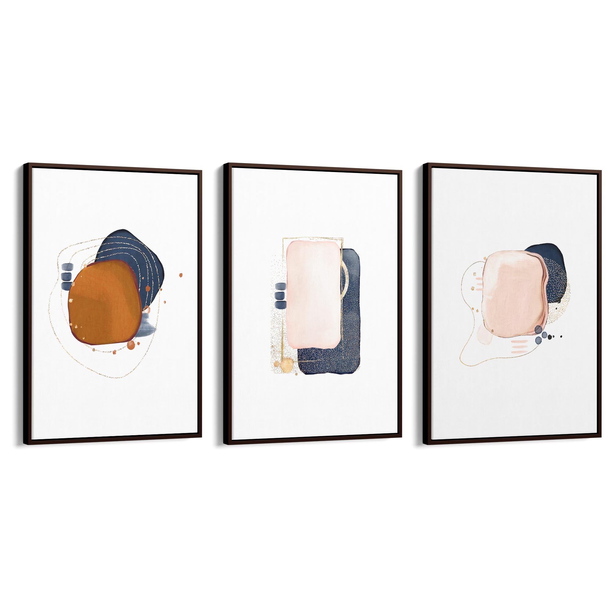 Set of Abstract Shape Minimal Blue Modern Wall Art #3 - The Affordable Art Company