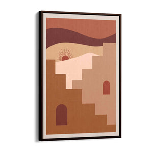 Desert Sunrise Terracotta Buildings Abstract Wall Art - The Affordable Art Company
