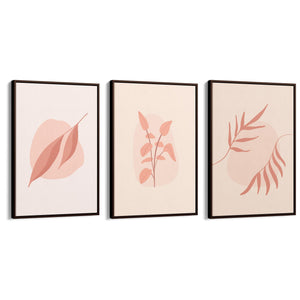 Set of Peach & Pink Leaves Pastel Abstract Wall Art - The Affordable Art Company