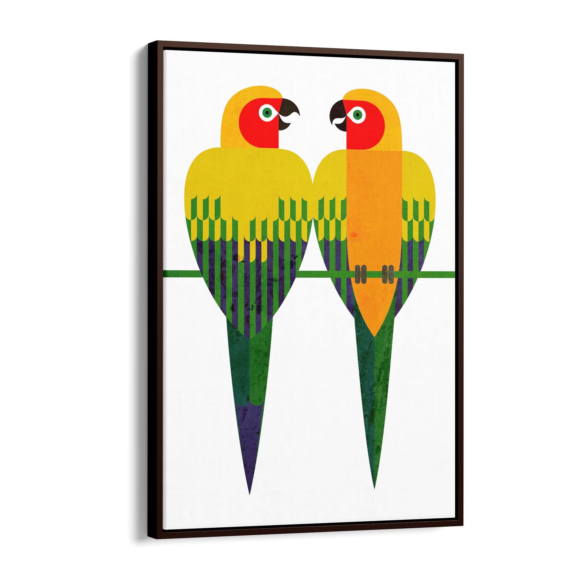 Art Deco Parrots Vintage Painting Wall Art - The Affordable Art Company
