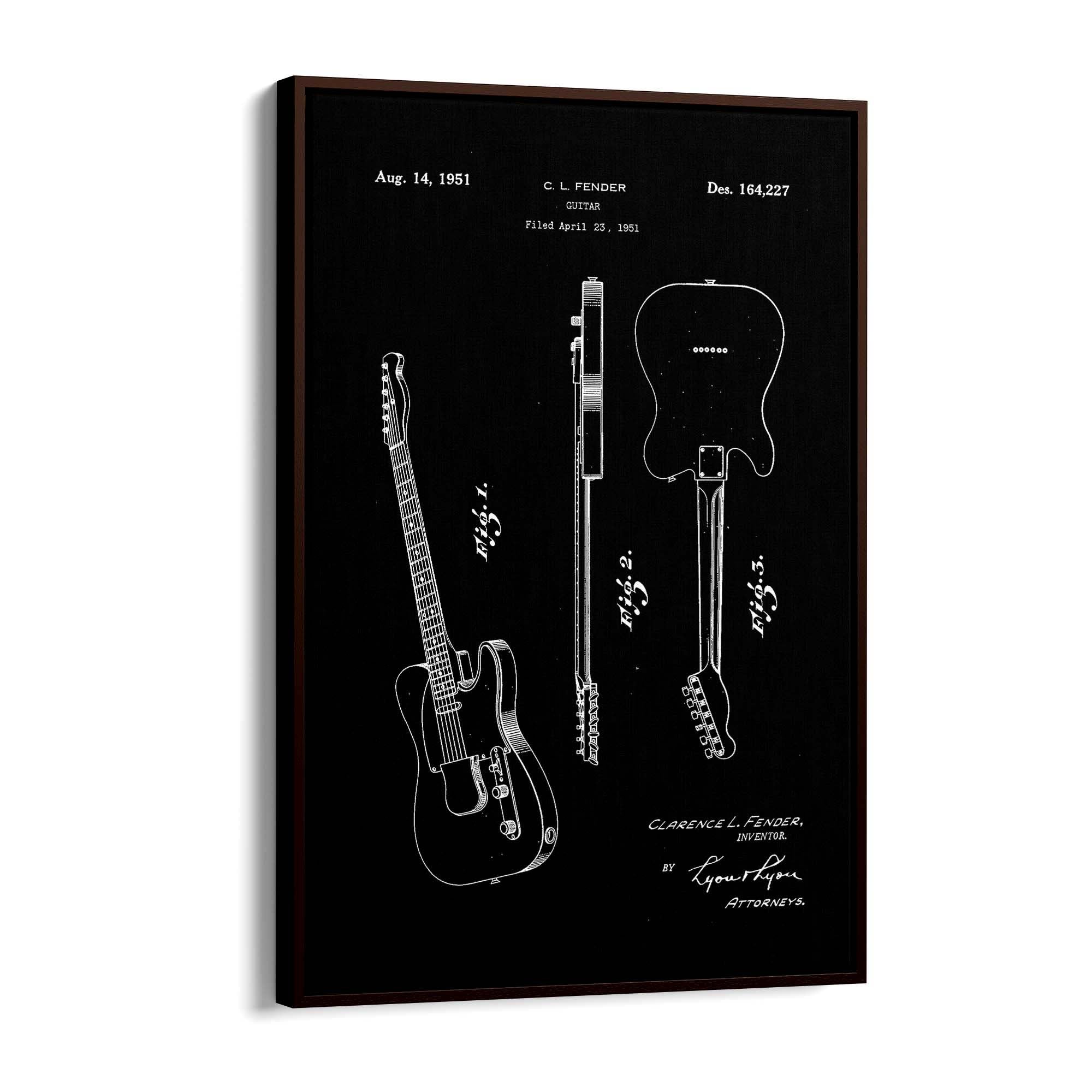 Vintage Telecaster Guitar Black Patent Wall Art #1 - The Affordable Art Company