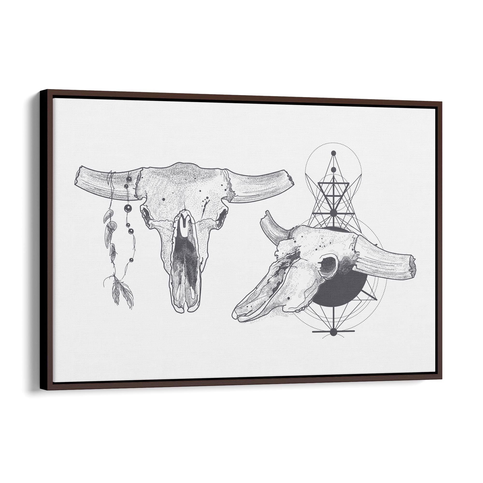 Tribal Cow Skull Drawing Boho Style Wall Art #1 - The Affordable Art Company