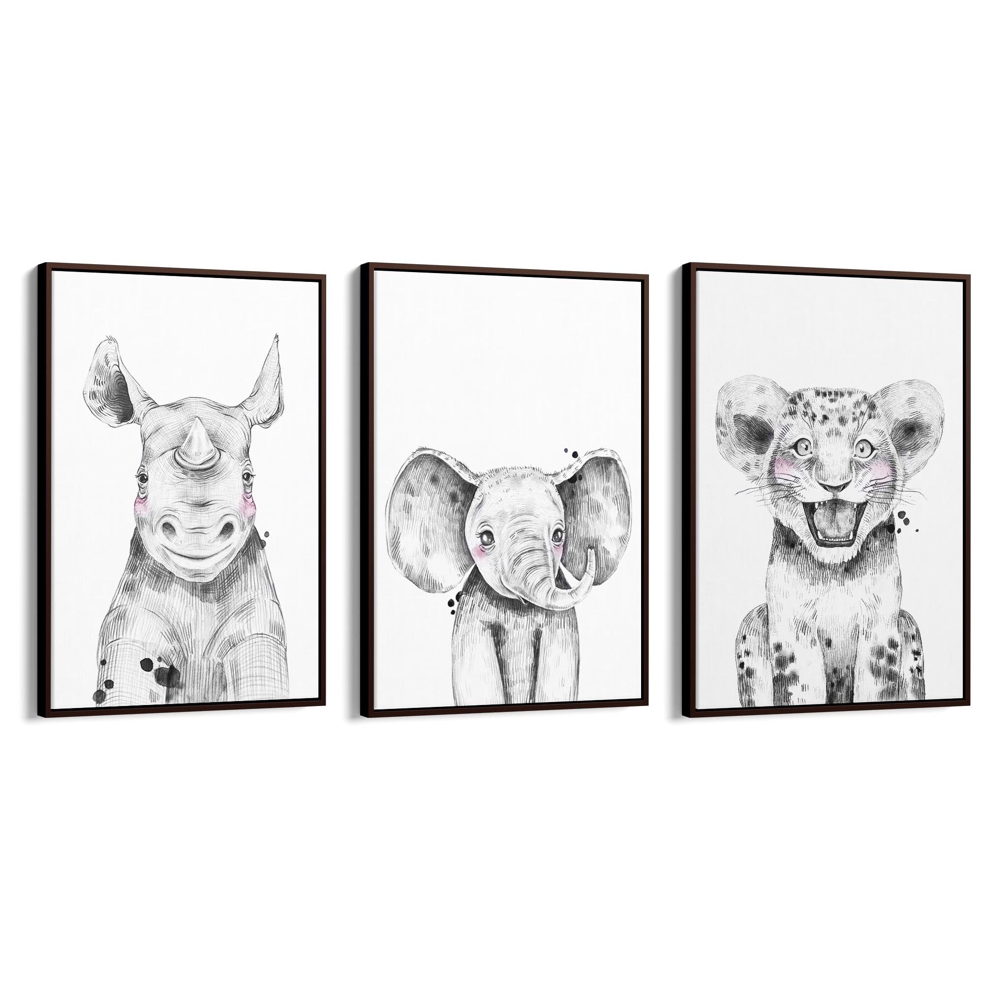 Set of Blushing Safari Animals Nursery Wall Art #2 - The Affordable Art Company
