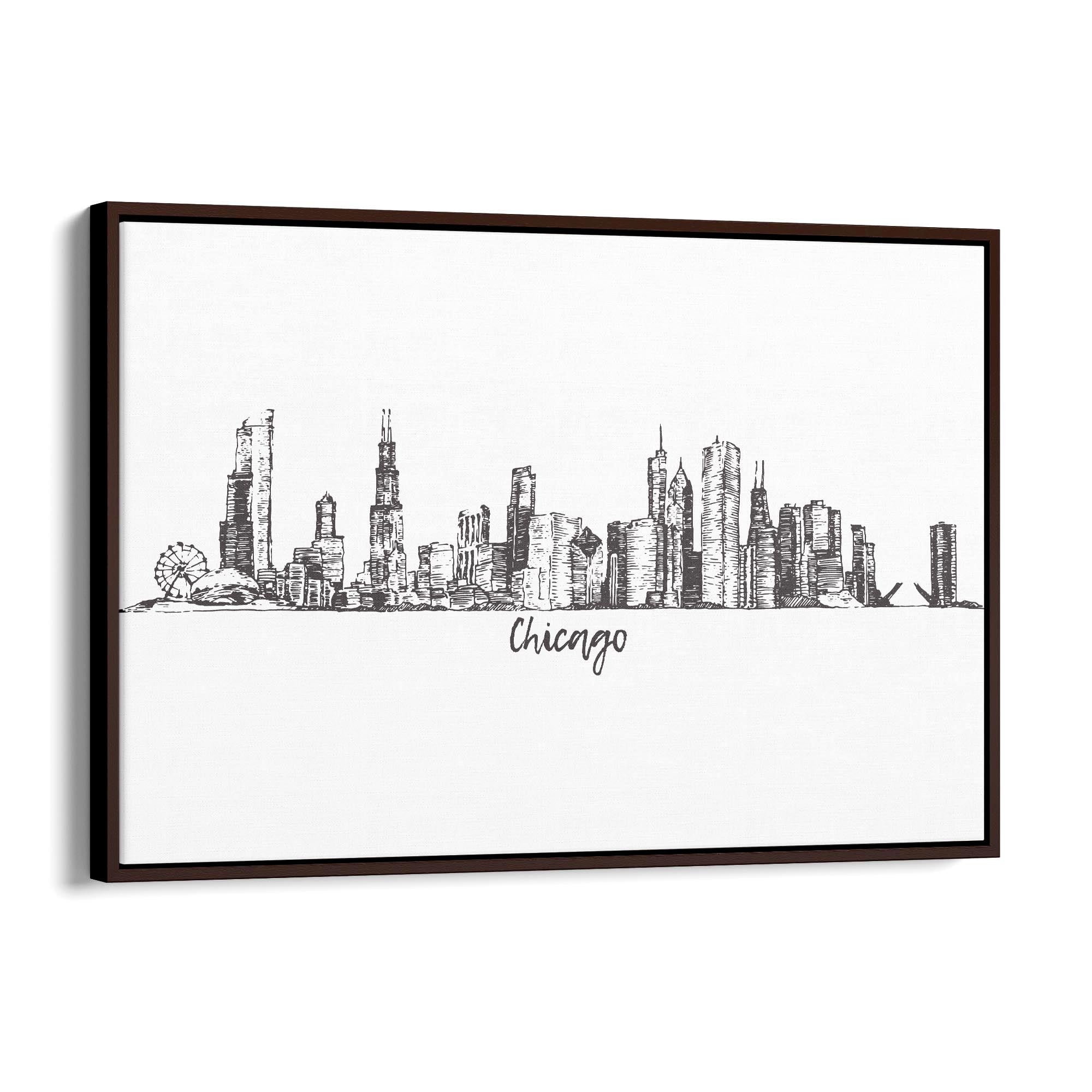 Chicago, USA Minimal Cityscape Drawing Wall Art - The Affordable Art Company