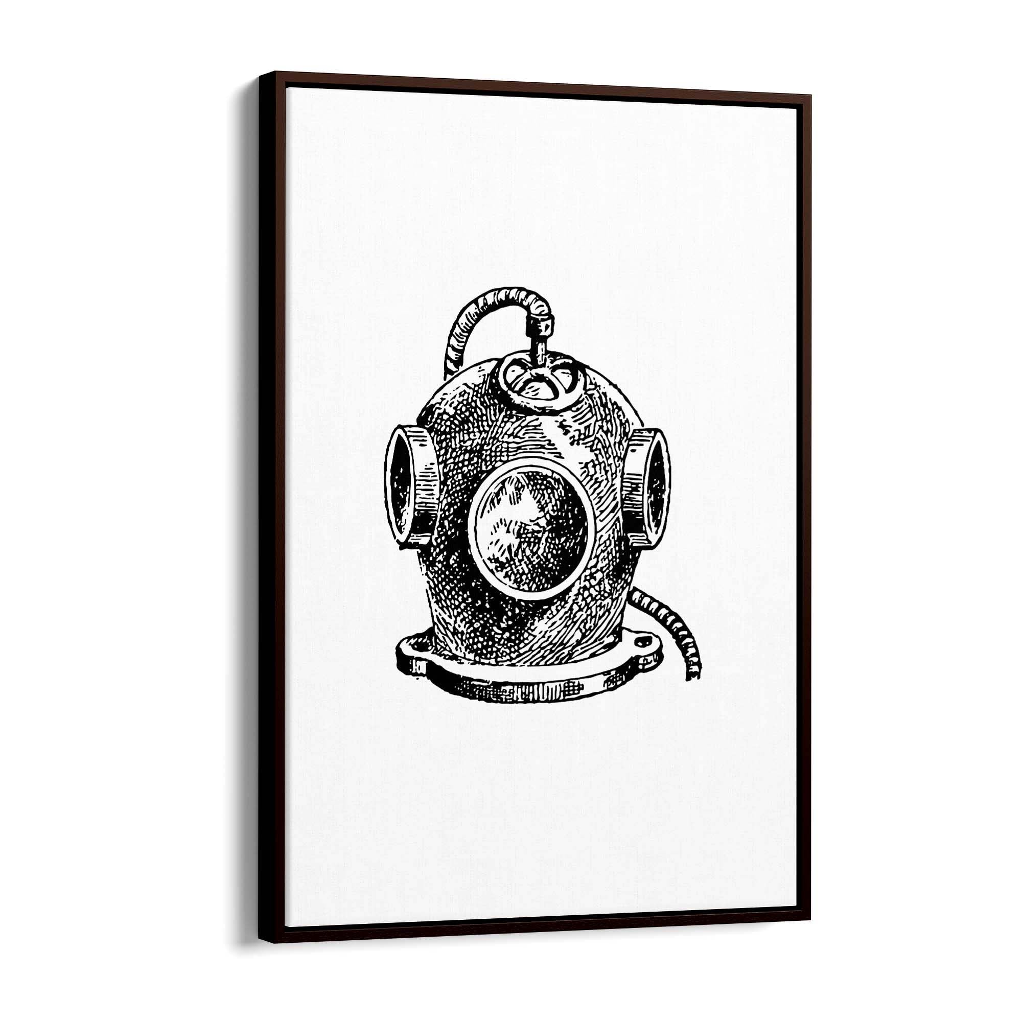 Diving Helmet Drawing Nautical Coastal Wall Art #2 - The Affordable Art Company
