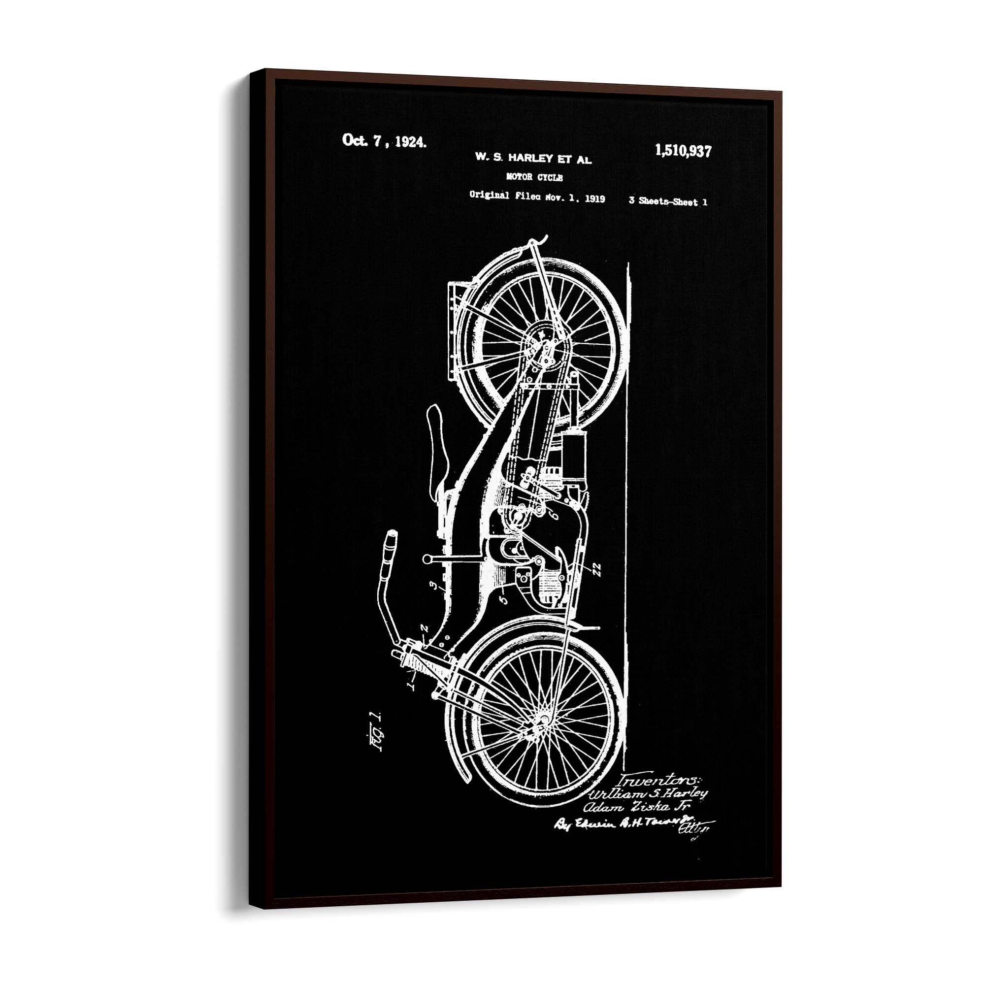Vintage Harley Motorcycle Patent Black Wall Art #1 - The Affordable Art Company