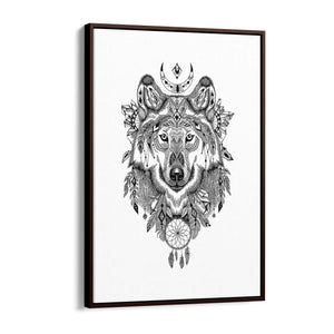 Aztec Wolf Drawing Boho Spirit Animal Wall Art - The Affordable Art Company