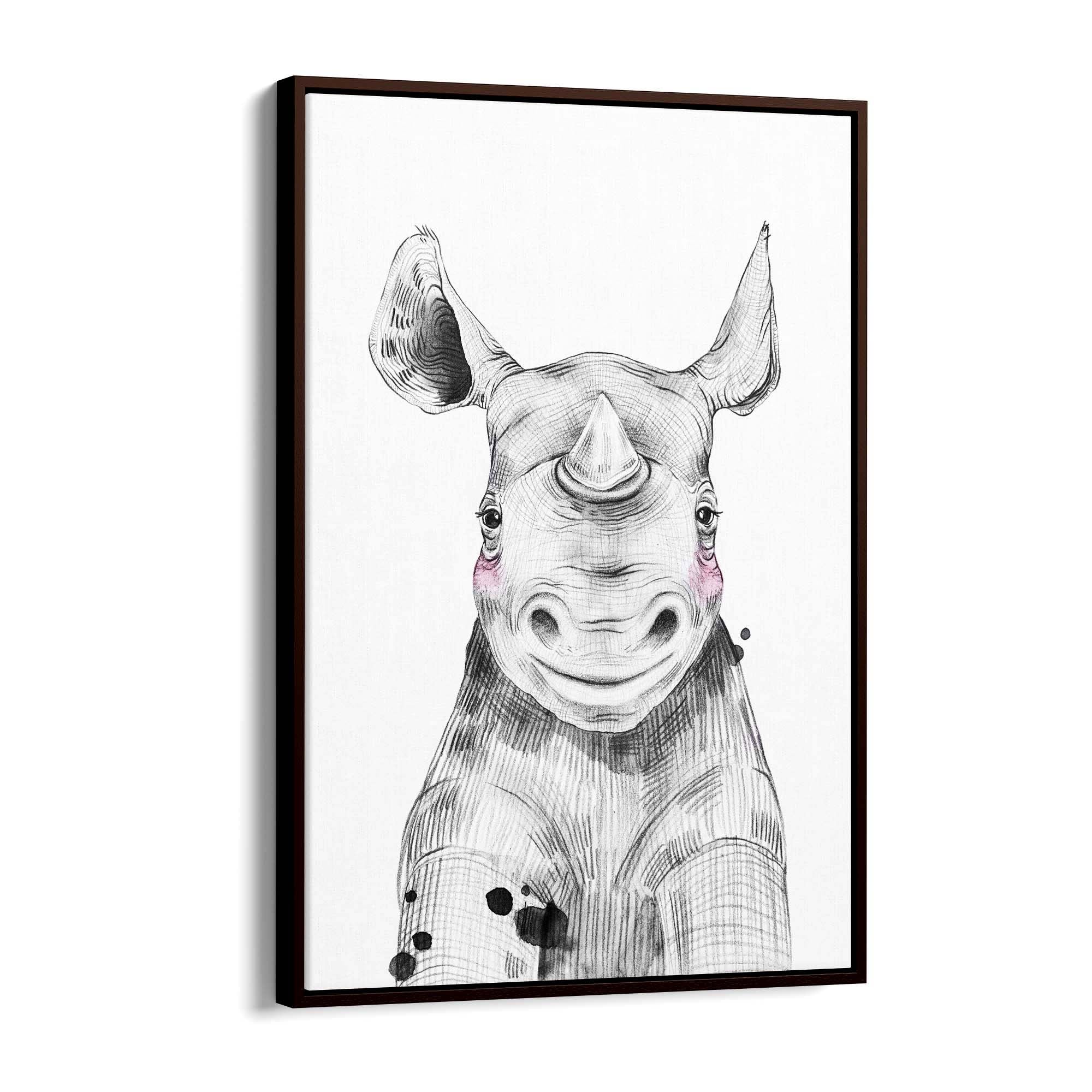 Cute Blushing Baby Rhino Nursery Animal Wall Art - The Affordable Art Company