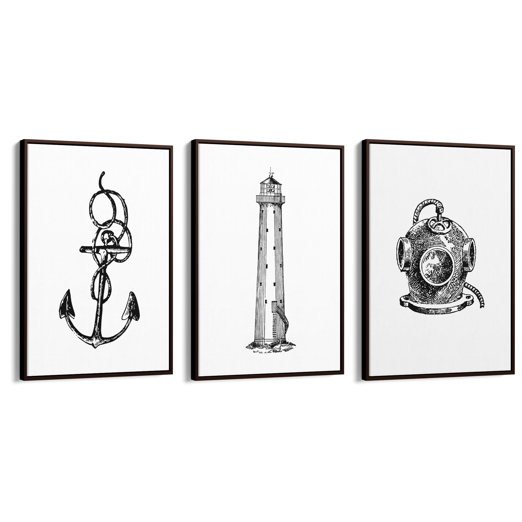 Set of Nautical Coast Drawings Coastal Wall Art #1 - The Affordable Art Company
