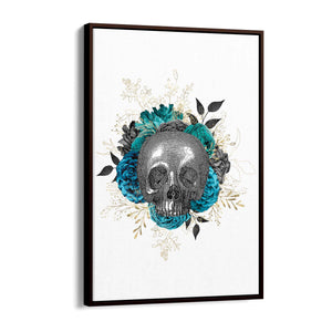 Teal Floral Skull Gothic Bedroom Wall Art - The Affordable Art Company