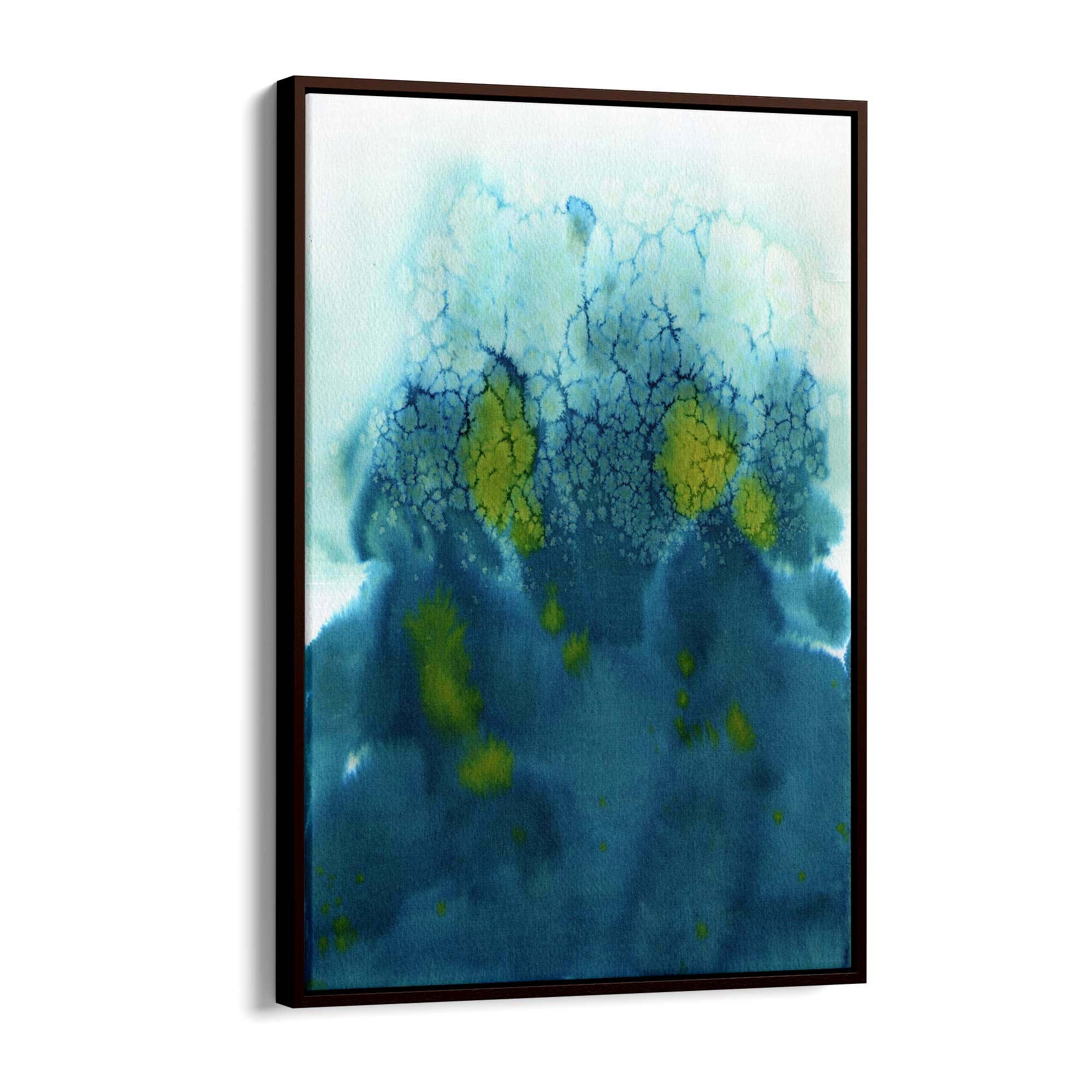 Teal Ink Minimal Ink Painting Blue Wall Art #5 - The Affordable Art Company