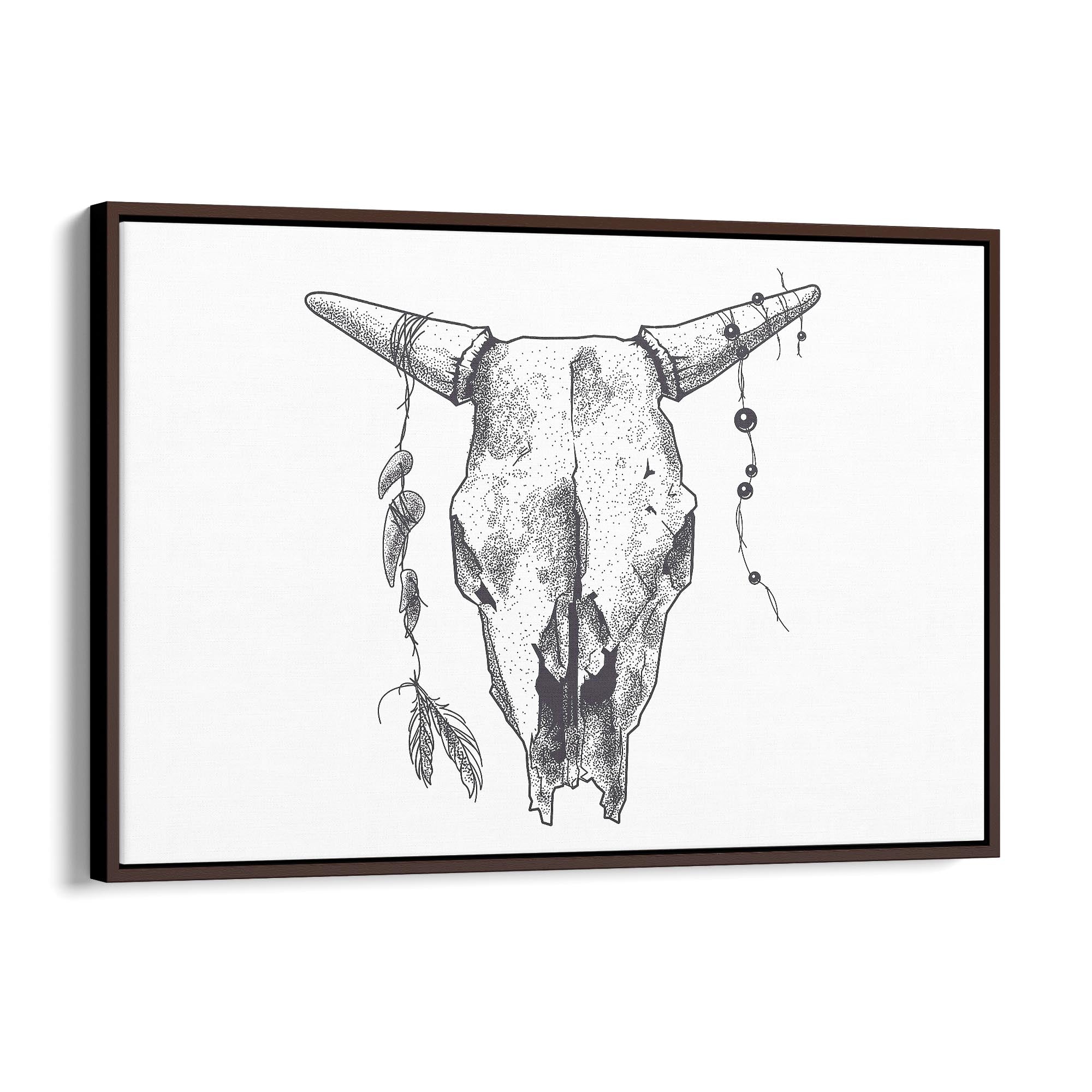 Cow Skull Drawing Minimal Boho Vintage Wall Art #1 - The Affordable Art Company