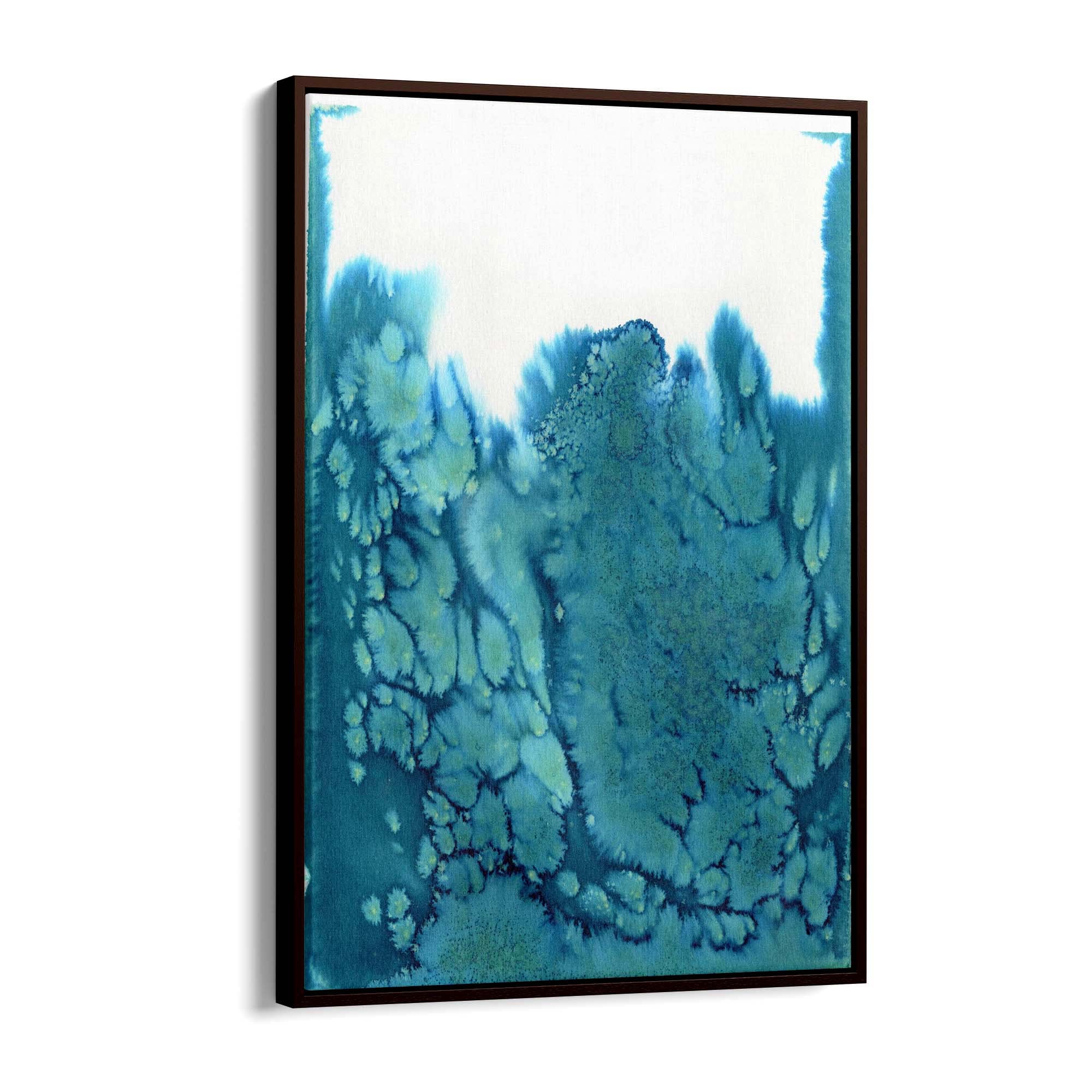 Teal Ink Minimal Ink Painting Blue Wall Art #6 - The Affordable Art Company