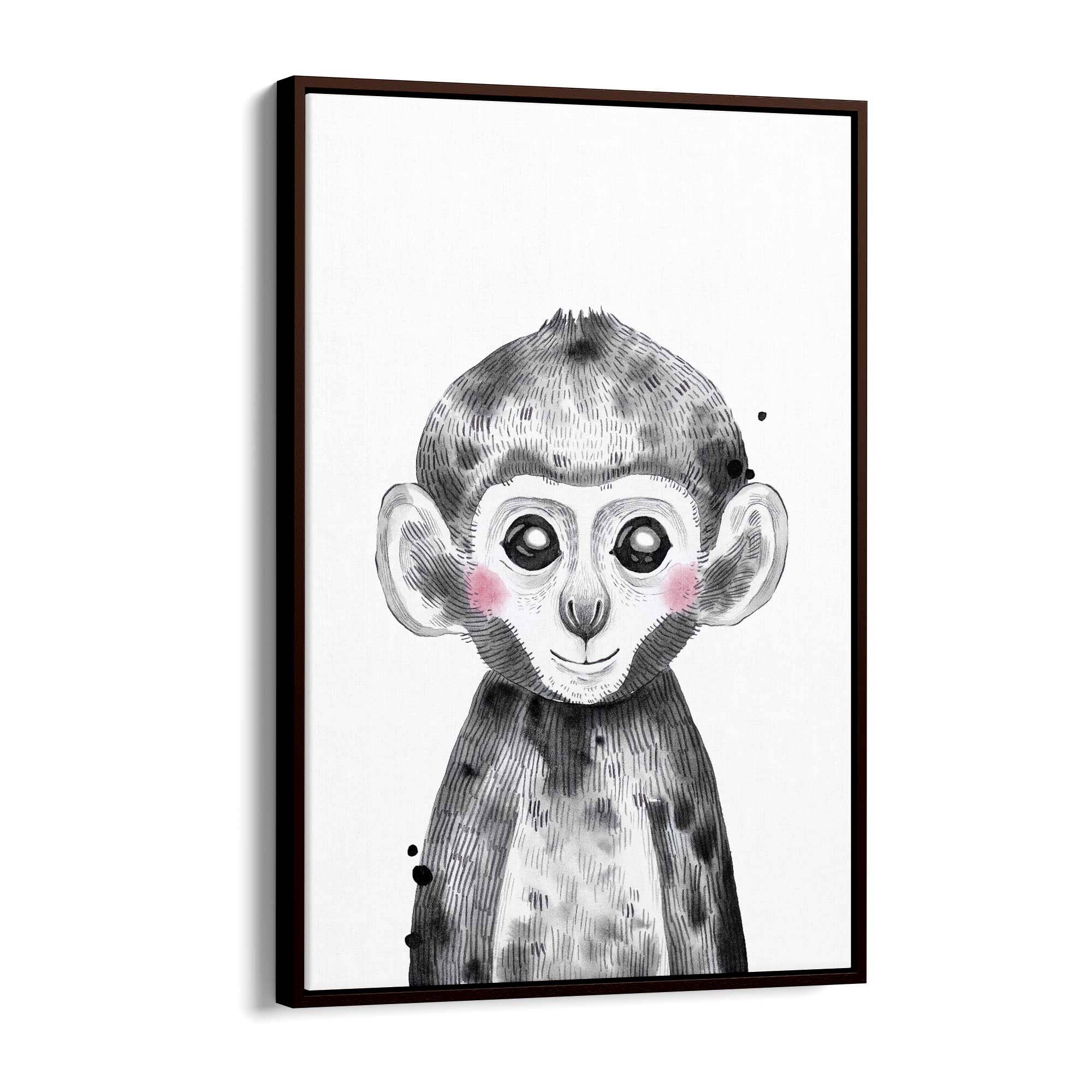 Cute Blushing Baby Monkey Nursery Animal Wall Art - The Affordable Art Company