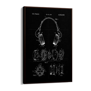Vintage Music Headphones Black Patent Wall Art #1 - The Affordable Art Company