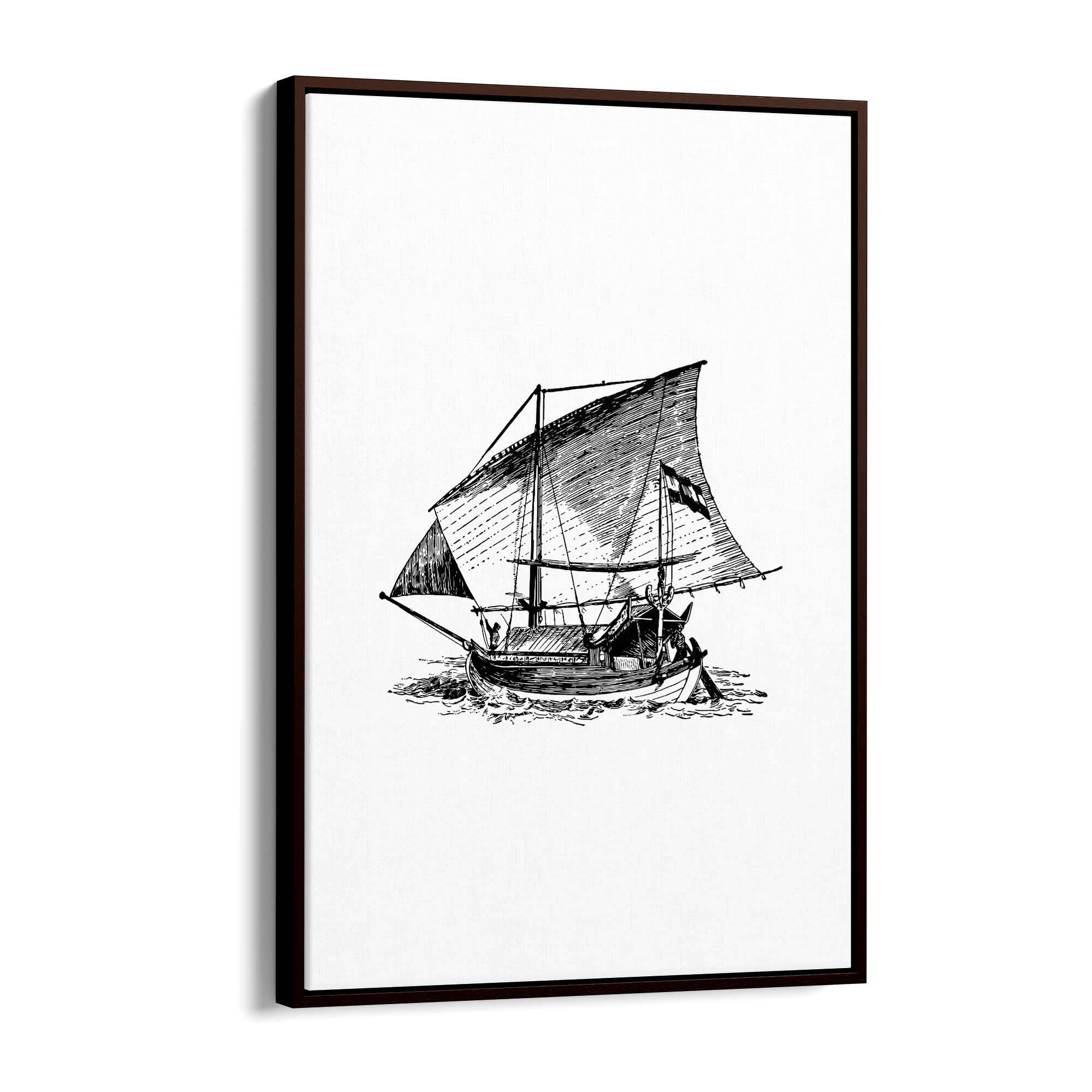 Sail Boat Coastal Drawing Nautical Coast Wall Art #1 - The Affordable Art Company