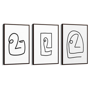 Set of Face Line Drawings Abstract Style Wall Art #1 - The Affordable Art Company